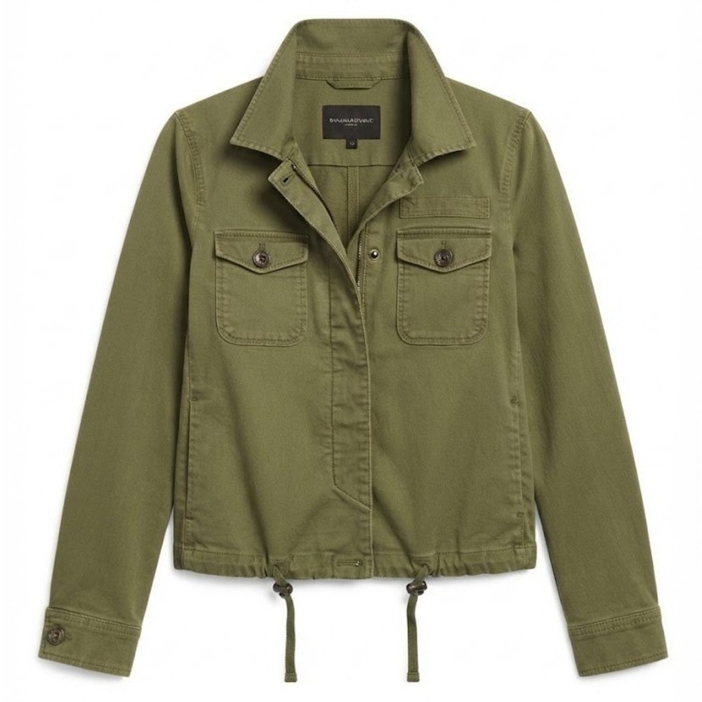 Banana Republic Modern Fit Utility Jacket XS Olive Green Drawstring Hem Zip - WD